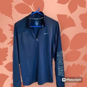 Nike women’s XL “JUST DO IT” logo, Dri-FIT black 1/4 zip long sleeve
